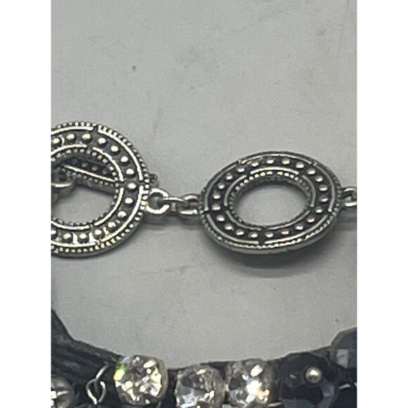 bracelet beaded strings silver color black clear circle 7.5" READ - Picture 3 of 7
